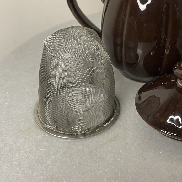 Set Of Teavana Brown Porcelain Lidded Tea Mug Cups w/Strainers NEW -2 Piece Set - Picture 9 of 13